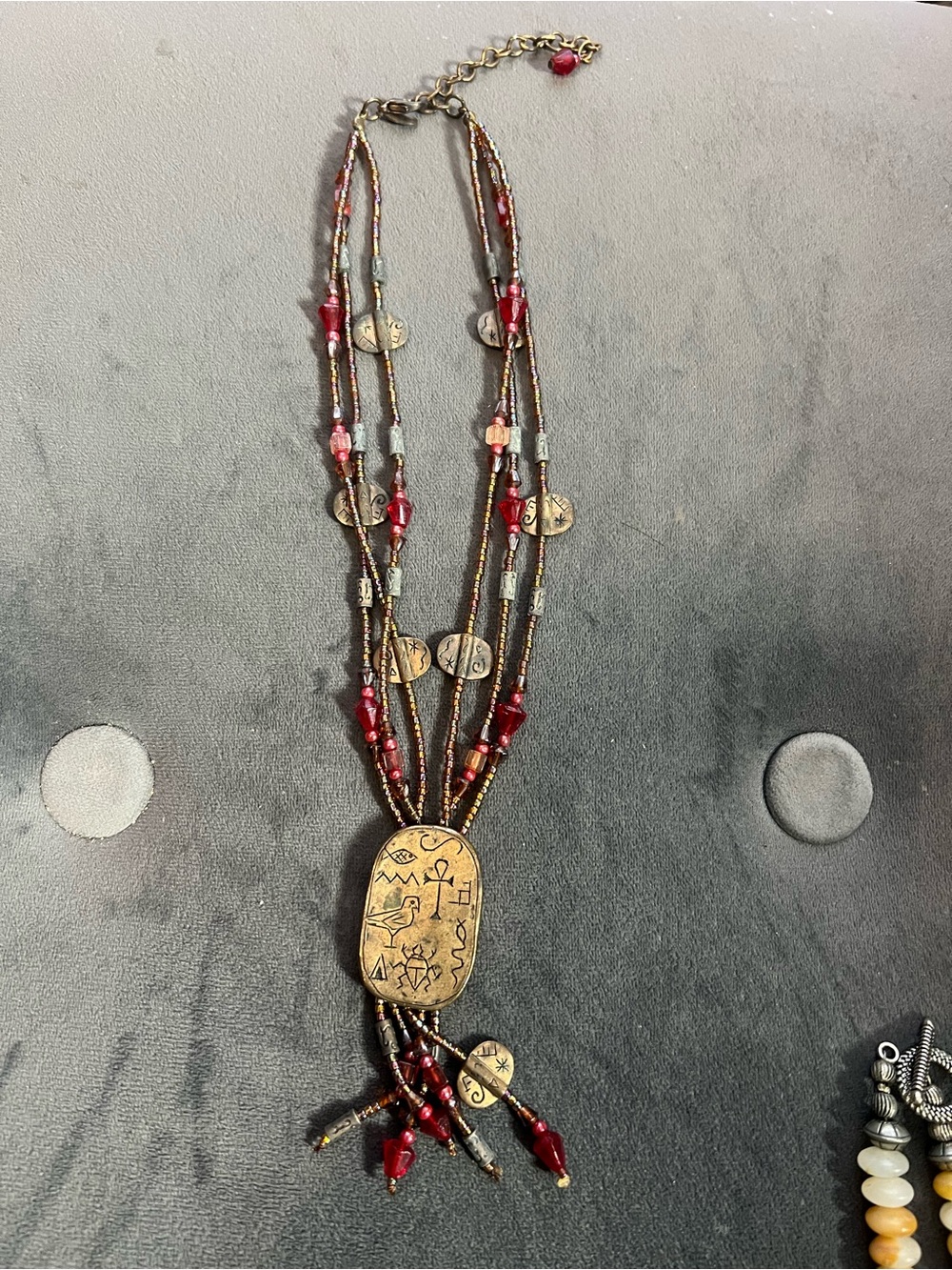 Chico's Multi-Strand Red and Gold Beaded Pendant Necklace